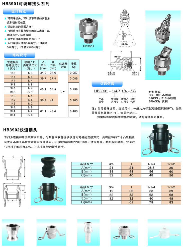 可調球接頭的結構尺寸與訂購方式